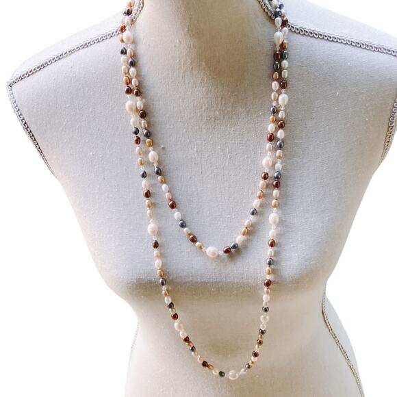 Long 66" Cultured Freshwater Pearl Endless Opera Rope Knotted Necklace Colorful - Picture 1 of 13
